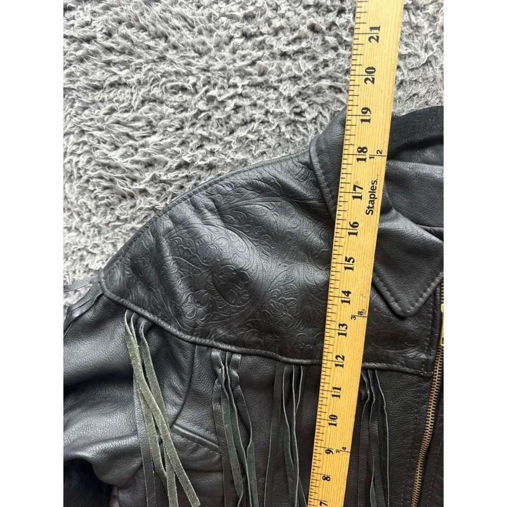 Protech Leather Apparel Fringed Leather Cropped Biker Jacket Black Women Size 12 - Picture 11 of 12